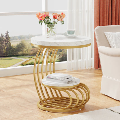Tribesigns Round End Table with 2-Tiers