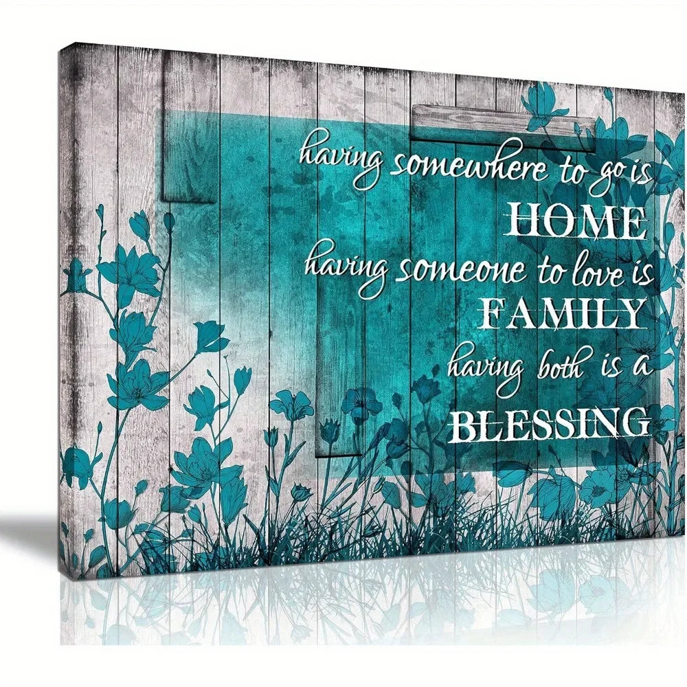 Turquoise Flowers with Inspiring Quote Wall Art