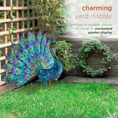 Vibrant Outdoor Metallic Peacock Yard Statue