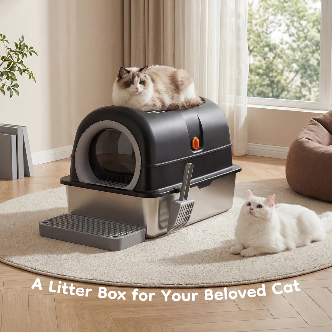 JHK 24 Inch Fully Enclosed Stainless Steel Cat Litter Box