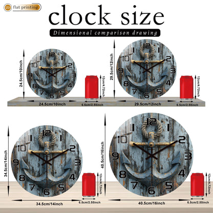 Rustic Wood Texture Nautical Anchor Wall Clock
