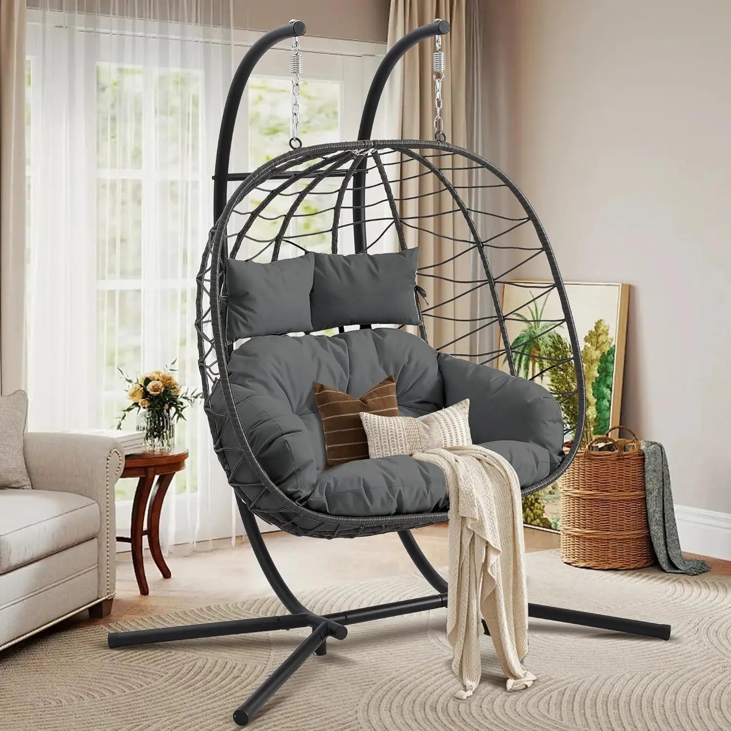 Foldable Double Egg Chair with Stand