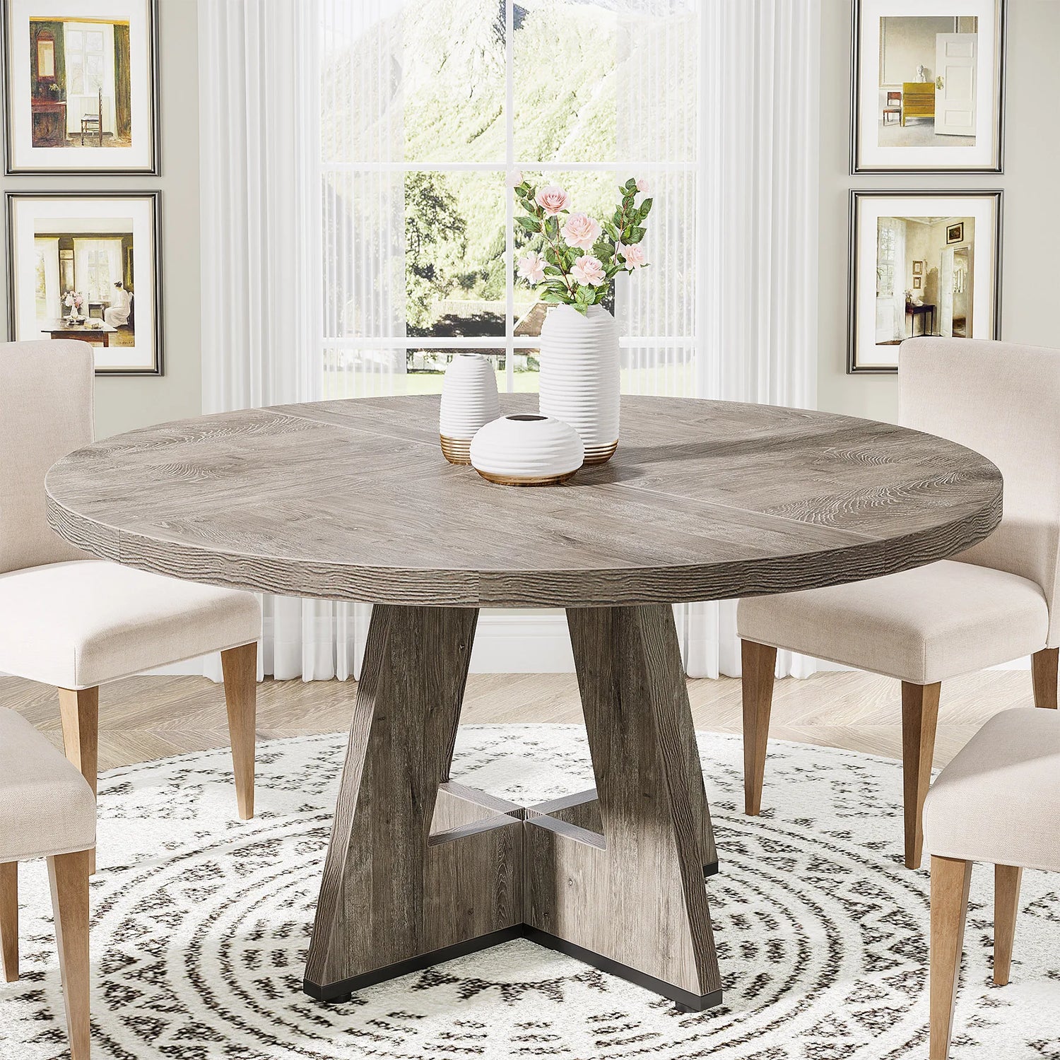 Tribesigns Farmhouse Style Round Dining Table for 4