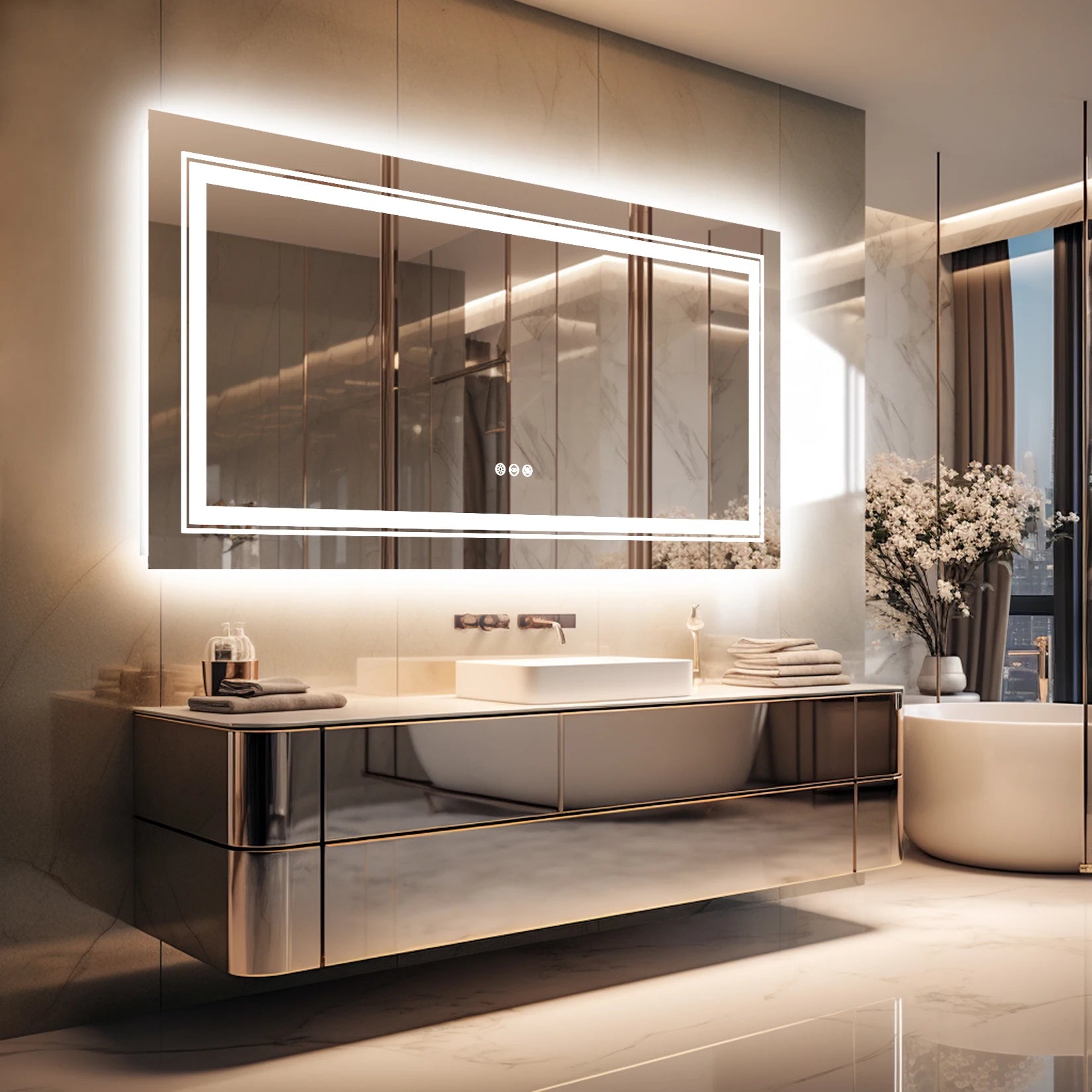 Rectangle Bathroom Mirror with Dimmable Back Light