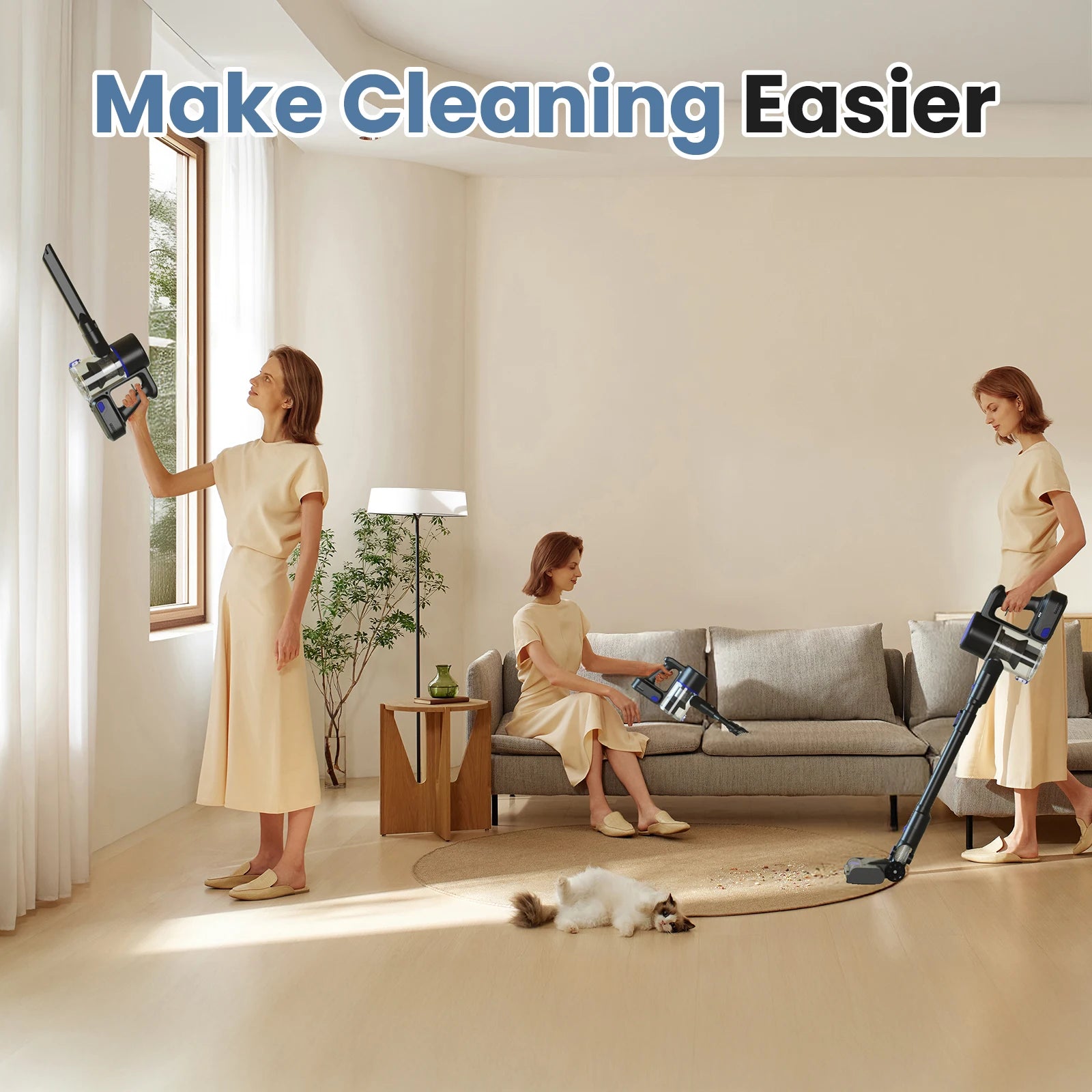 JHK Lightweight Cordless Vacuum Cleaner with Flexible Extendable Pole
