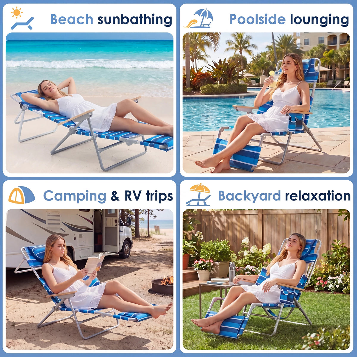 Backpack Sunbathing Beach Chair with 5-Position Footrest