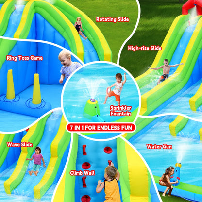 7 In 1 Inflatable Water Park with Three Slides and Blower