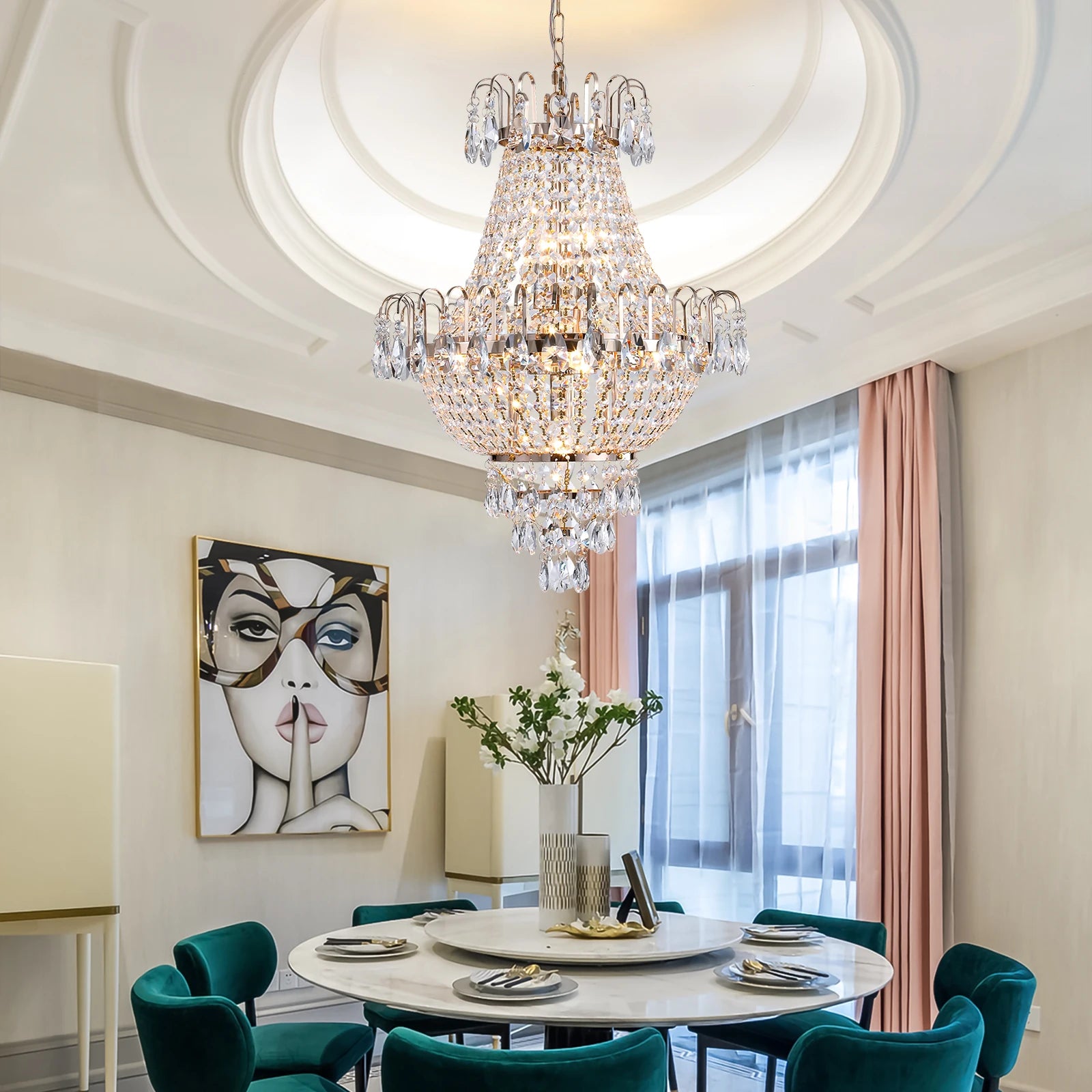 ARLGSITE Luxury Gold Crystal Chandelier