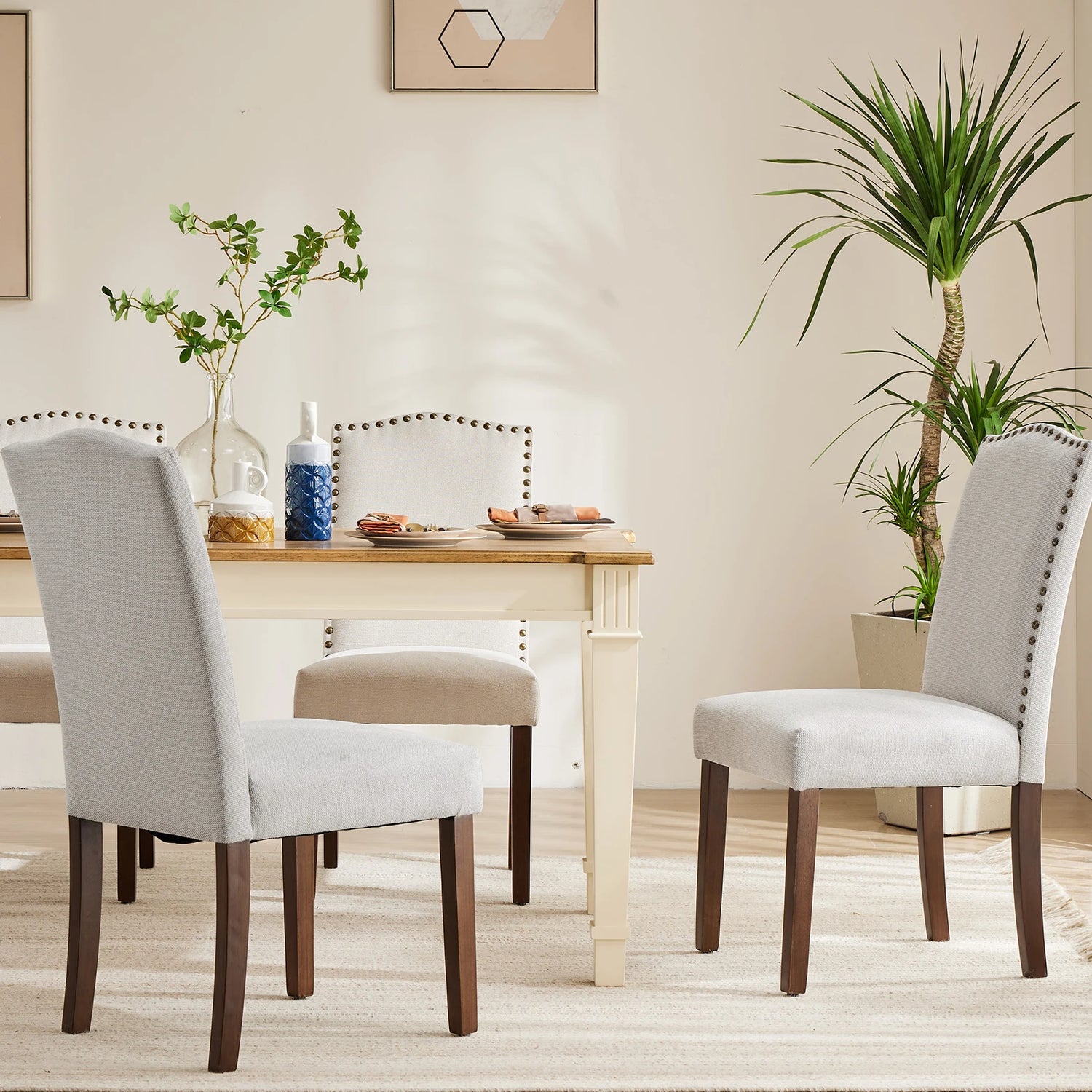 Set of 2 JHK Padded Dining Chairs with Nail Head Trim