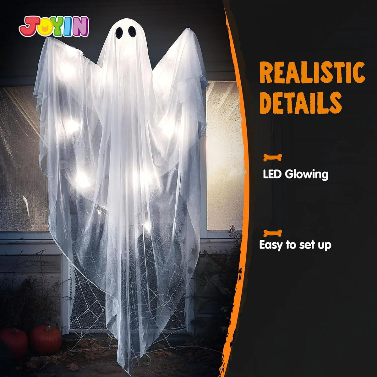 47" Halloween Hanging Light up Ghost with Spooky White LED Light