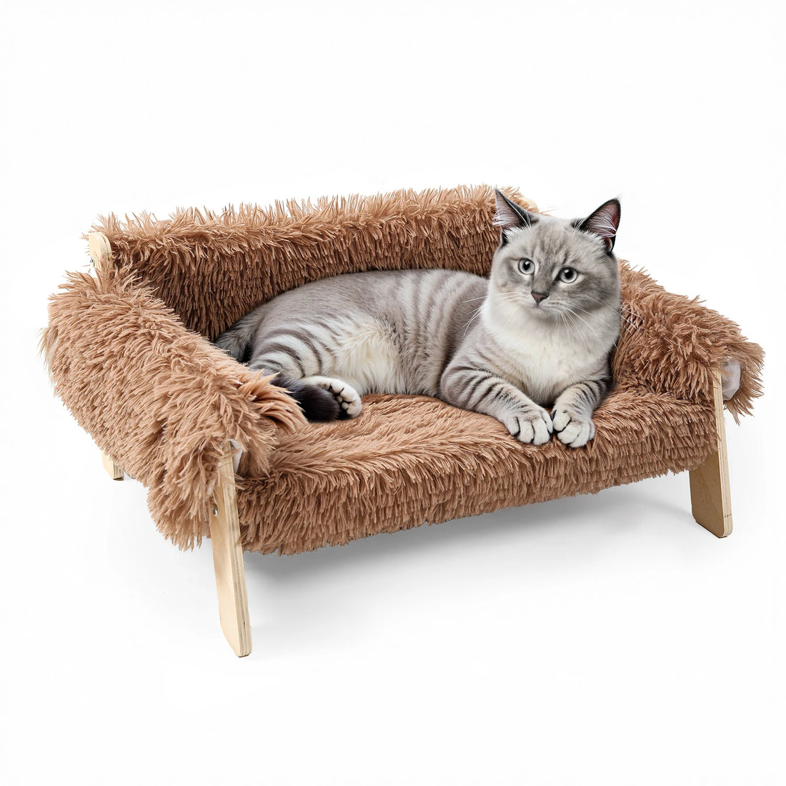 Large Wooden Leg Raised Plush Pet Sofa