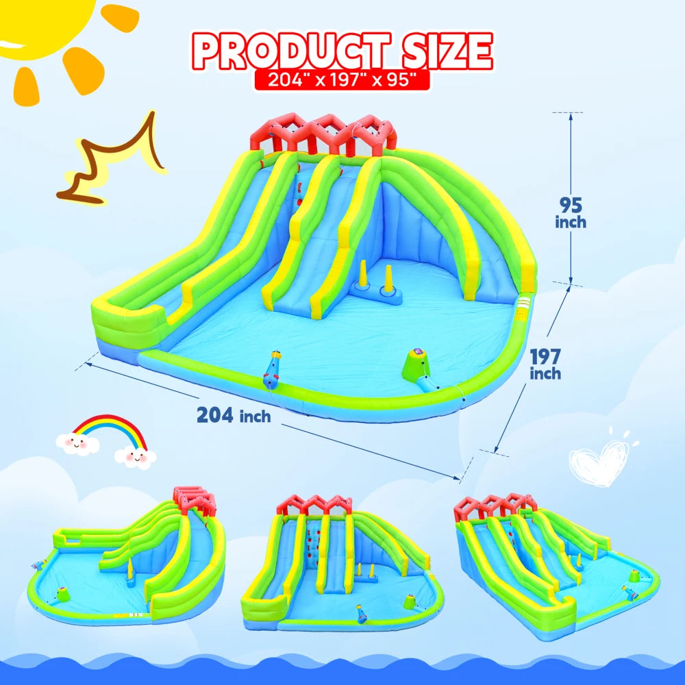 7 In 1 Inflatable Water Park with Three Slides and Blower