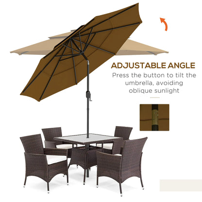 9 Foot 3-Tier Market Style Outdoor Patio Umbrella with Crank Handle