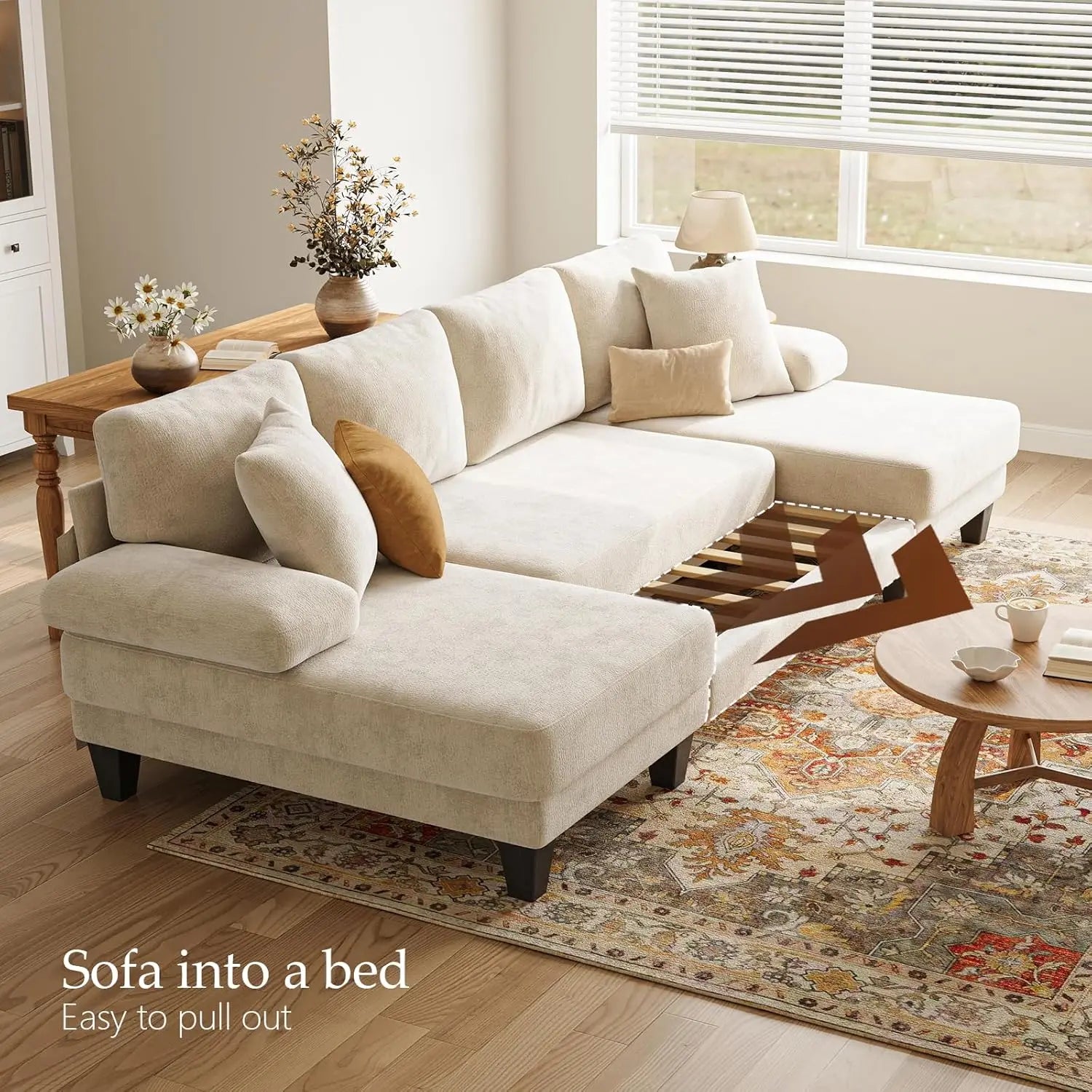 112 Inch Sleeper Sofa with Pull Out Couch Bed