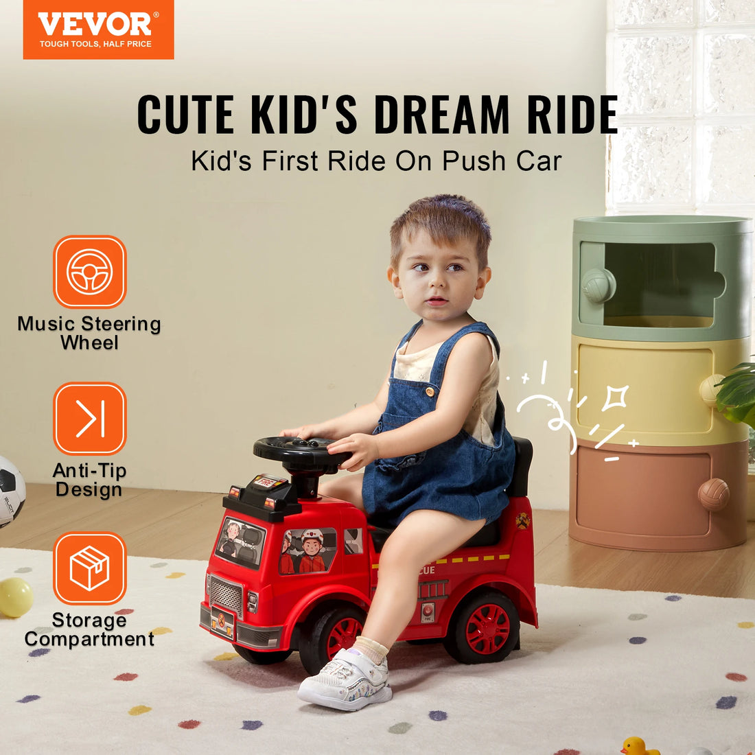 SucceBuy Ride On Push Fire Engine for Toddlers
