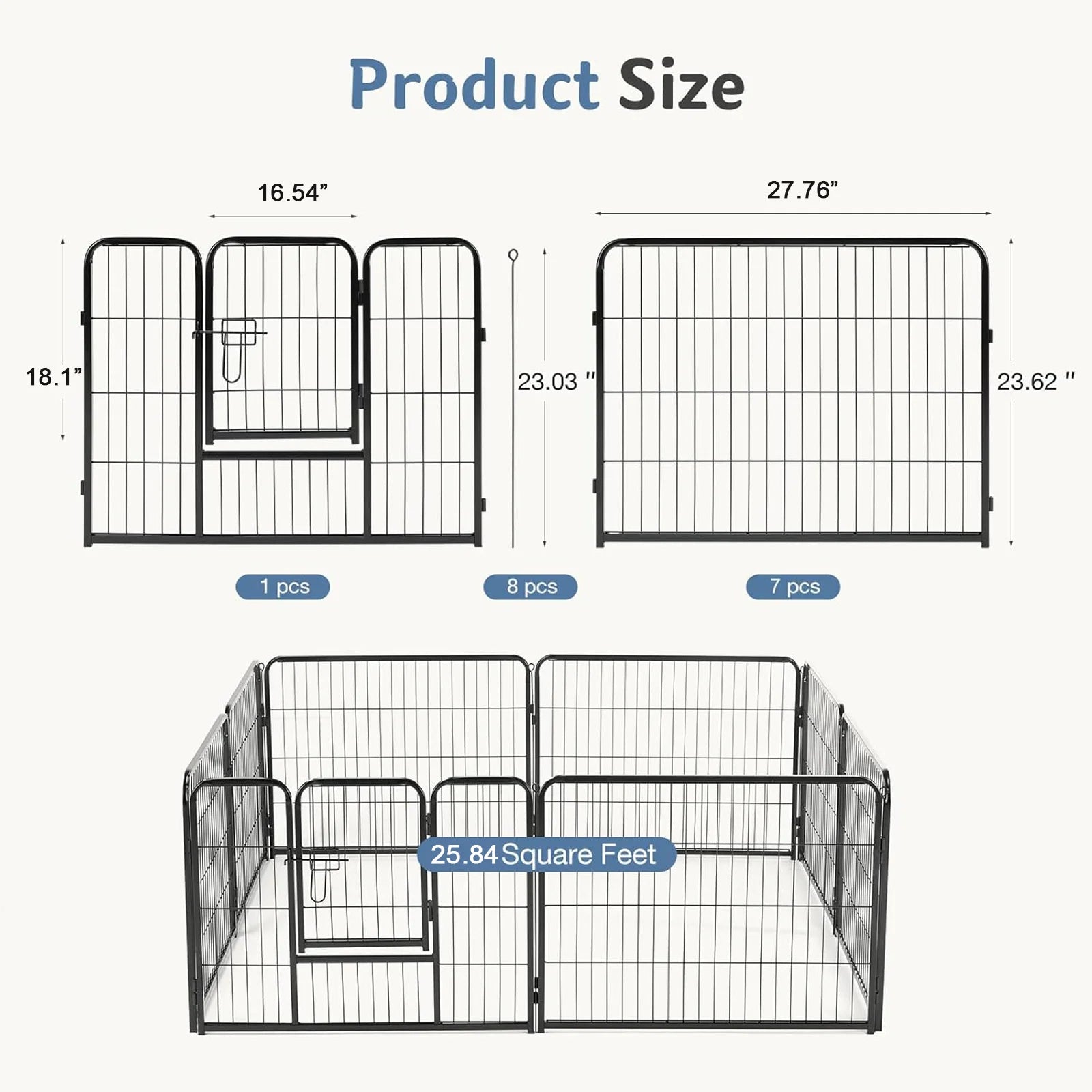 JHK 8 Panel Foldable Metal Dog Playpen