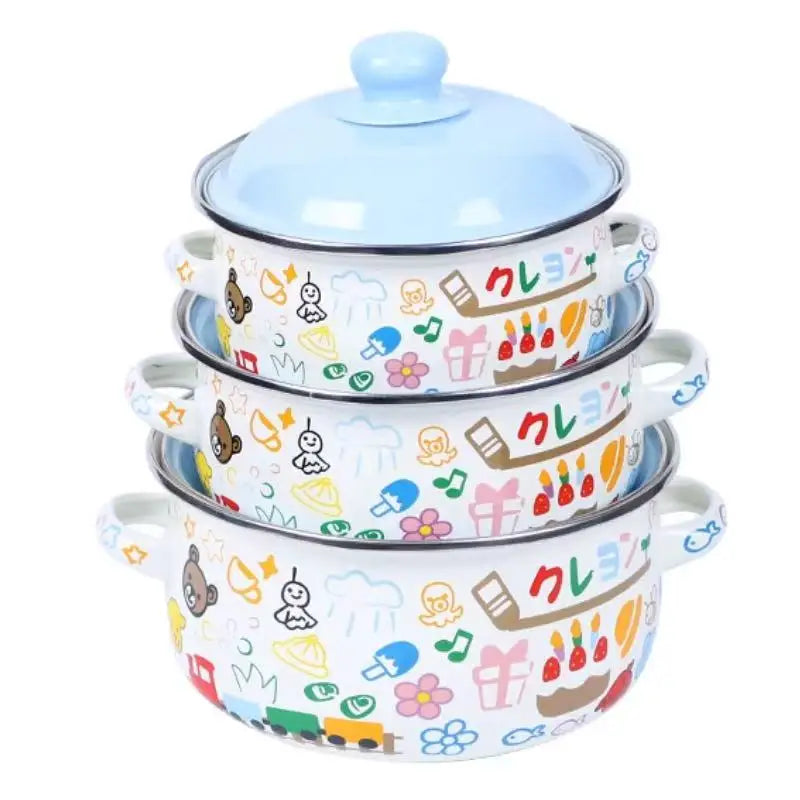 3Pcs Vintage Enamel Stock Pot Set with Lid,34oz/51oz/68oz Retro Flower Cooking Pot, Flat Bottom Stew Pot with Dual Handles for Induction &amp; Gas Stove Kitchen Use
