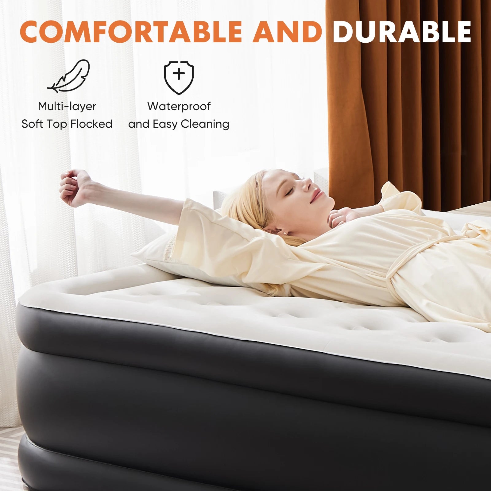 JHK Blow Up Double Height Air Mattress