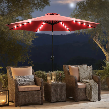 JHK 10 FT Solar Patio Umbrella with 32 LED Lights