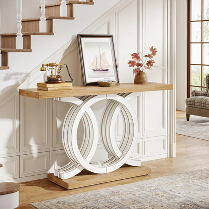 55 Inch Modern Design Console Table with Geometric Wood Base