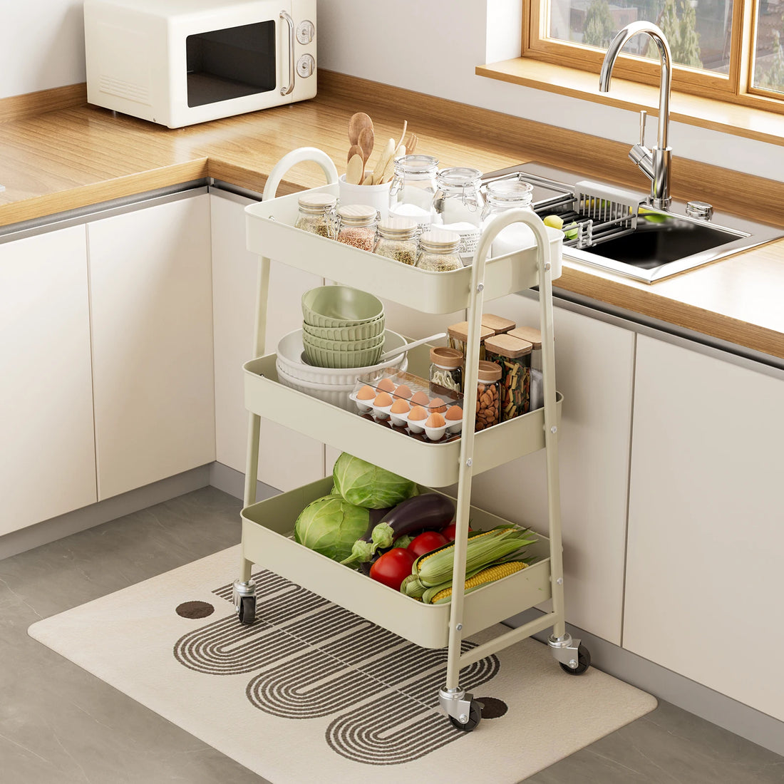 JHK 3-Tier Metal Kitchen Cart with Lockable Wheels