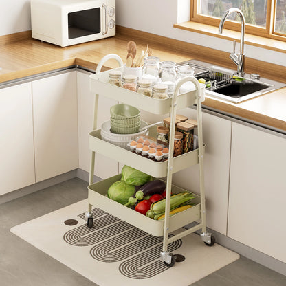 JHK 3-Tier Metal Kitchen Cart with Lockable Wheels