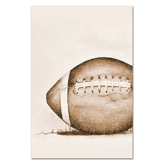 Vintage Inspired Nordic Canvas Wall Art Highlighting Baseball, Football, Soccer, Basketball