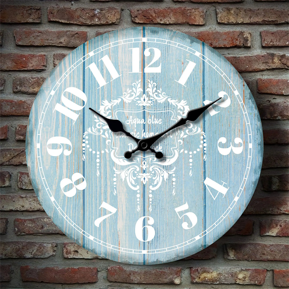 Round Wooden Wall Clock with Marine Decorations