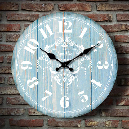 Round Wooden Wall Clock with Marine Decorations