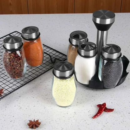 Glass Spice Jars on Rotating Rack