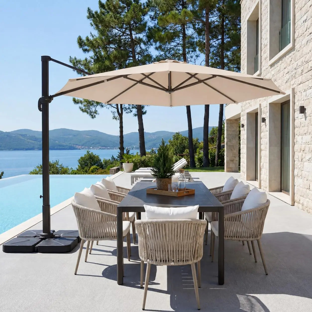 11 Foot Cantilever Offset Patio Umbrella with Base Included
