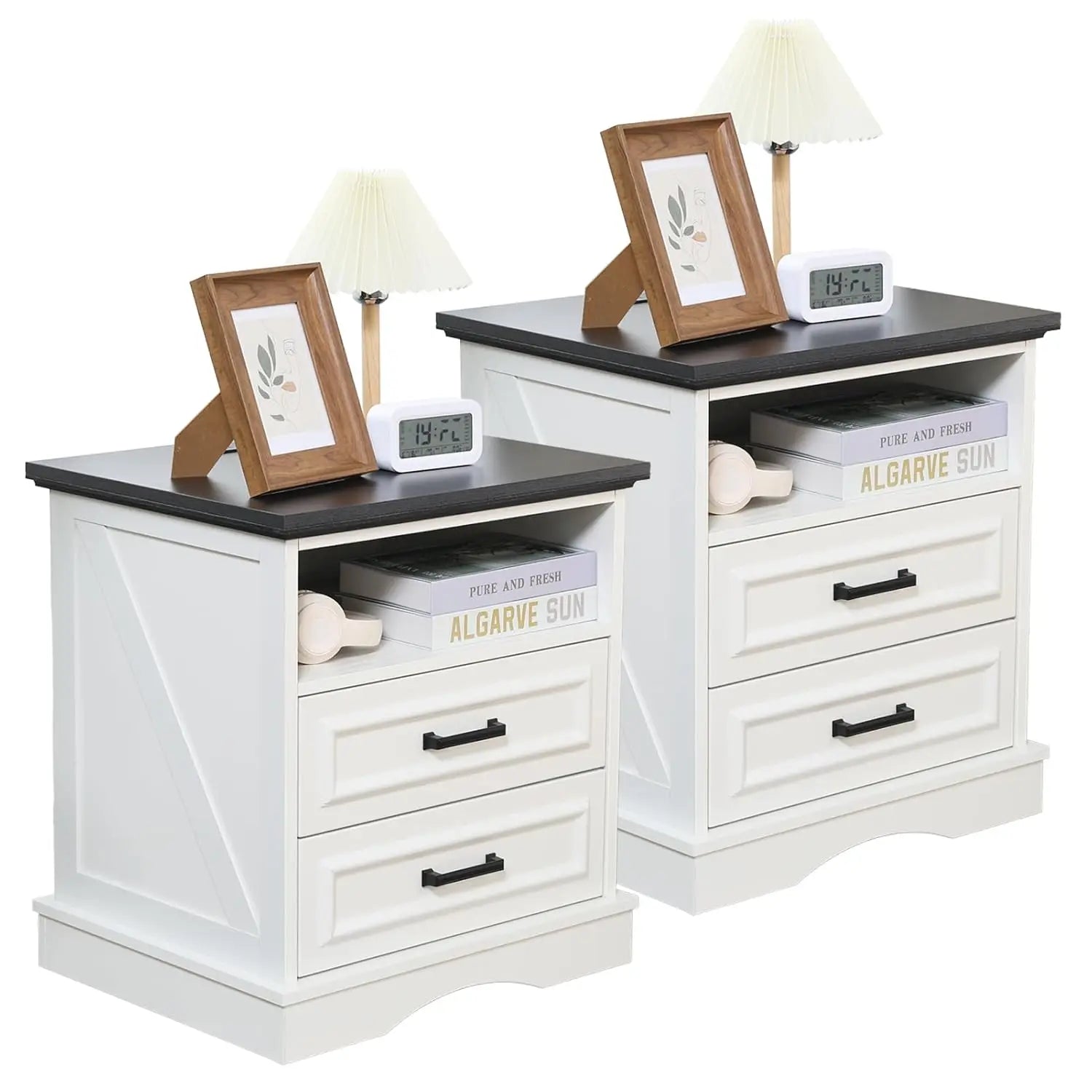 Set of 2 Farmhouse Night Stands with Charging Station