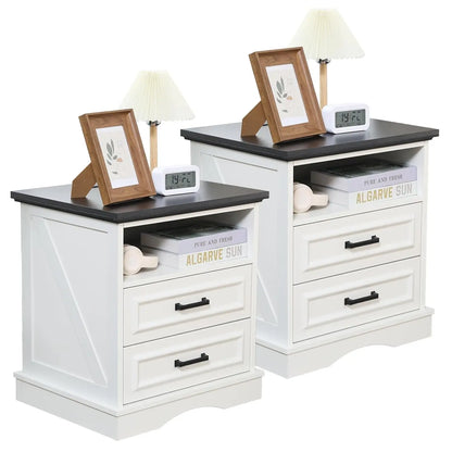 Set of 2 Farmhouse Night Stands with Charging Station