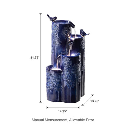32 Inch Outdoor 4-Tier Water Fountain with LED Lights and Pump