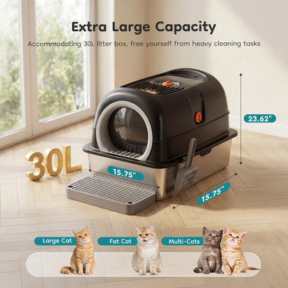 JHK 24 Inch Fully Enclosed Stainless Steel Cat Litter Box