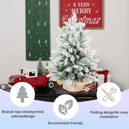 3 Foot Pre-Decorated Flocked Desktop Christmas Tree