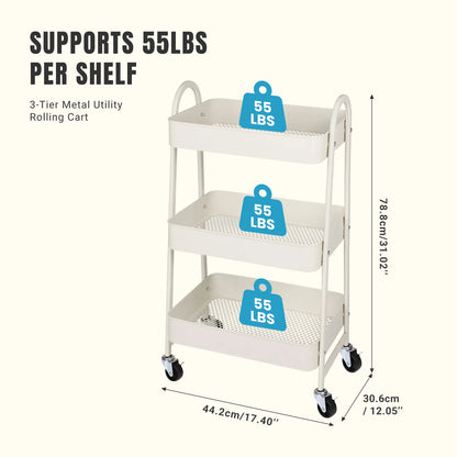 JHK 3-Tier Metal Kitchen Cart with Lockable Wheels