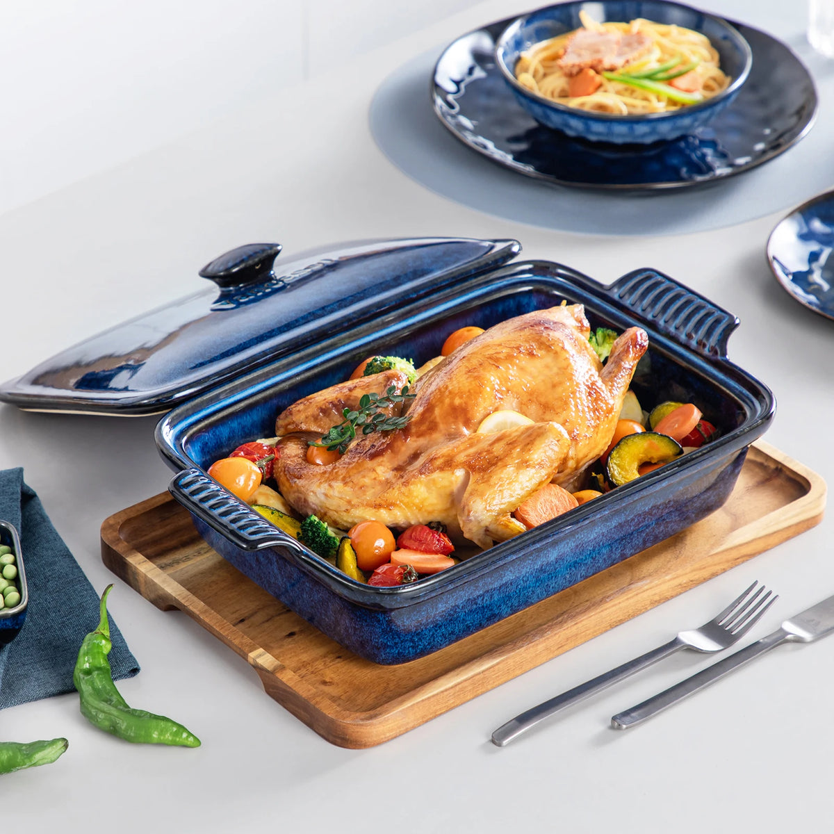 Vancasso Starry 3.8/1.9 Quart Blue Casserole Baking Dish