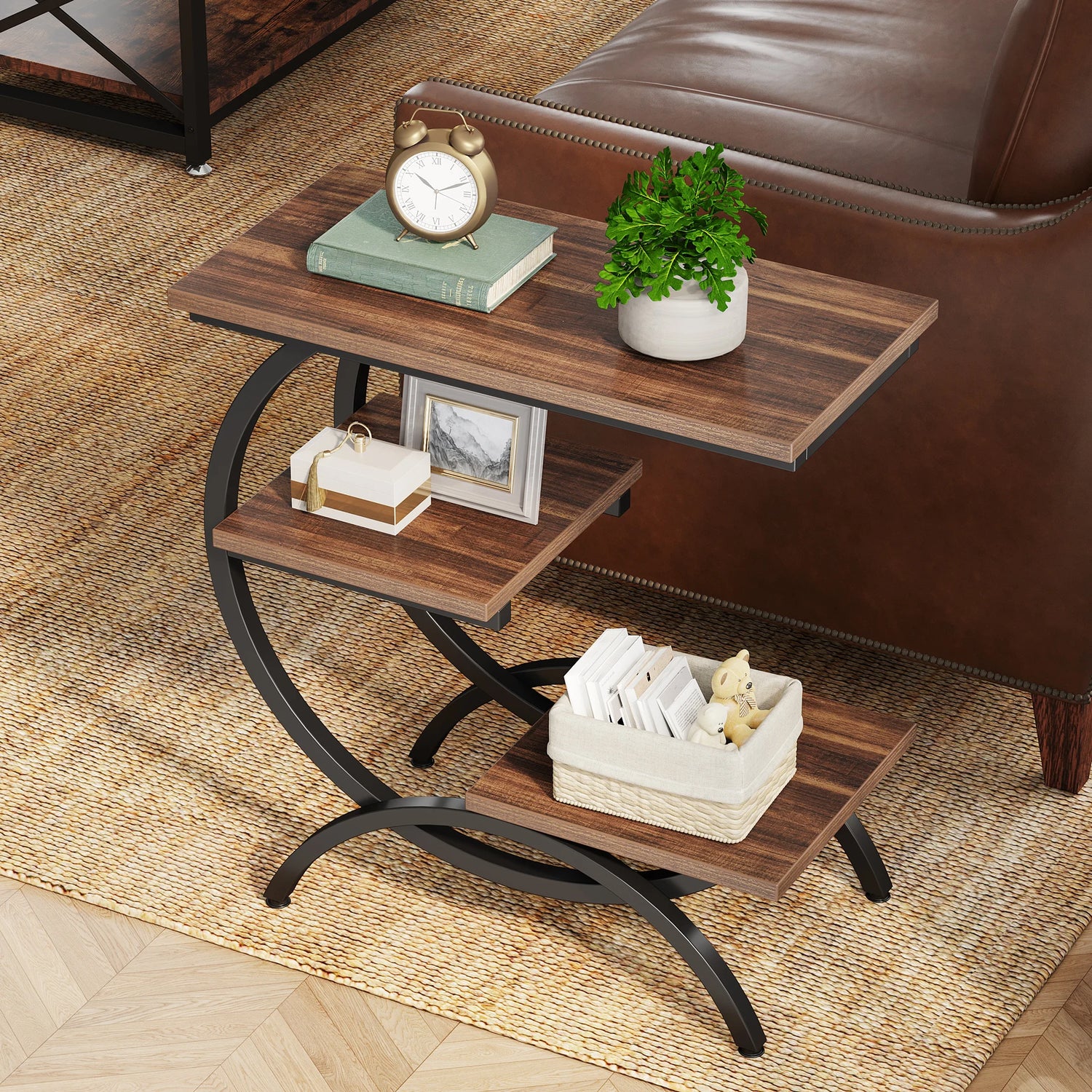 Tribesigns C-Shaped End Table with 3-Tiers