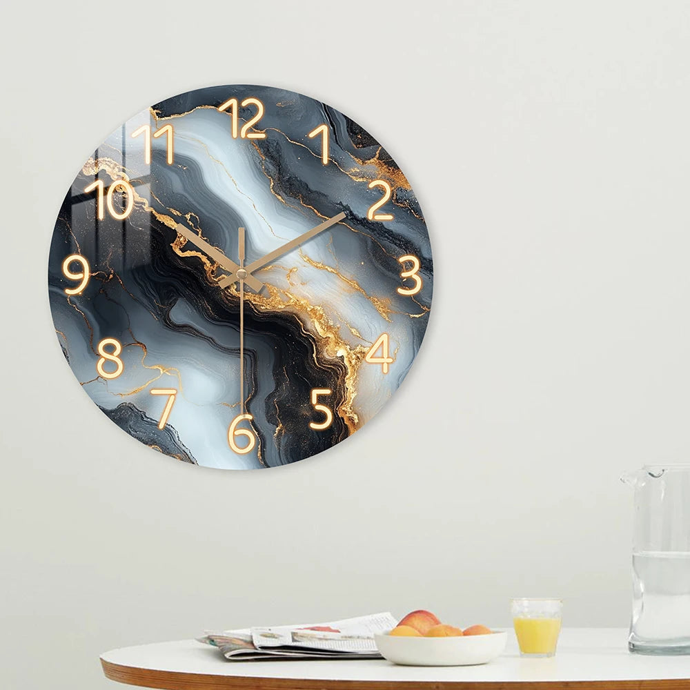 Blue and Gold Marble-Like Round Wall Clock