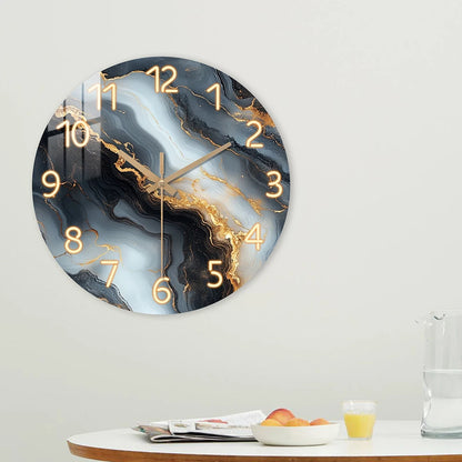 Blue and Gold Marble-Like Round Wall Clock