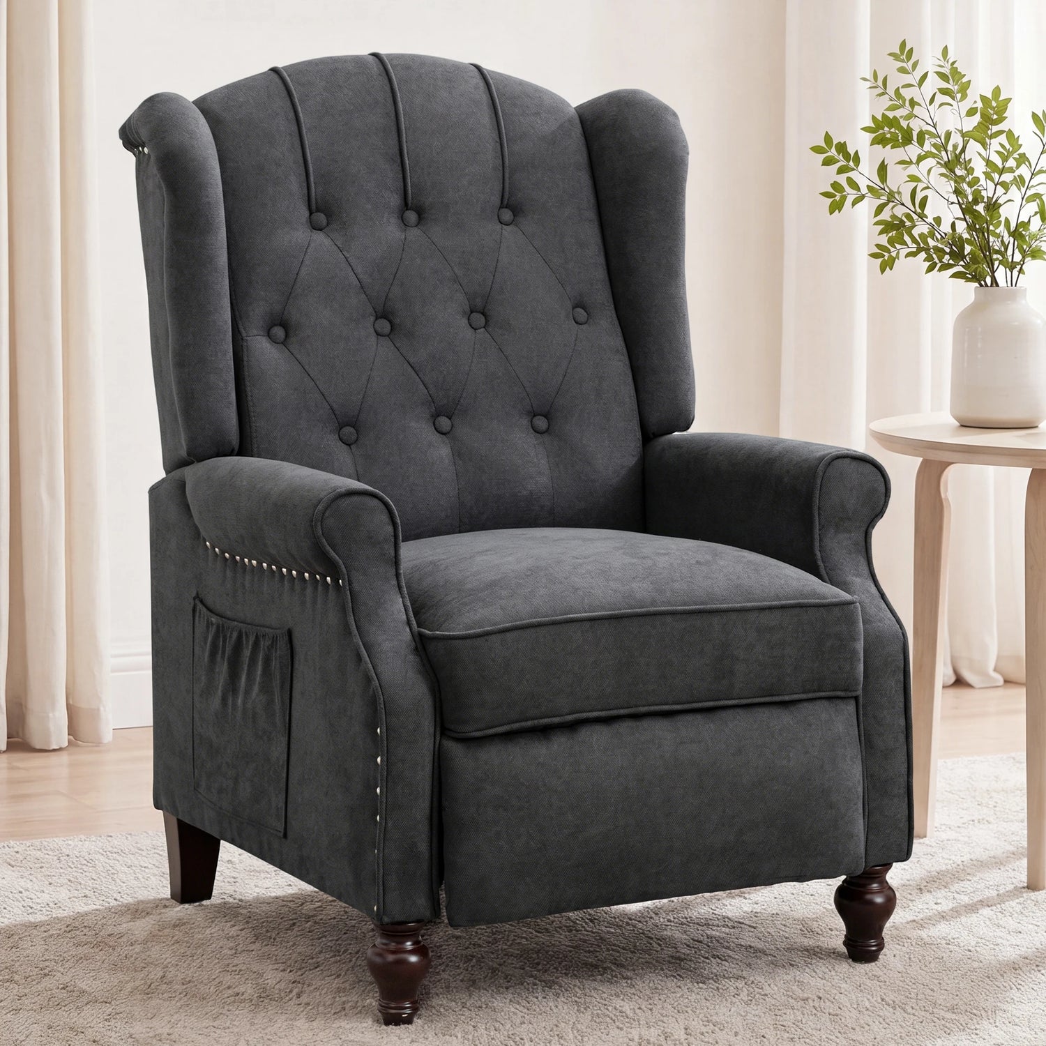 TCGBKAF Mid-Century Wingback Recliner with Massage &amp; Heat
