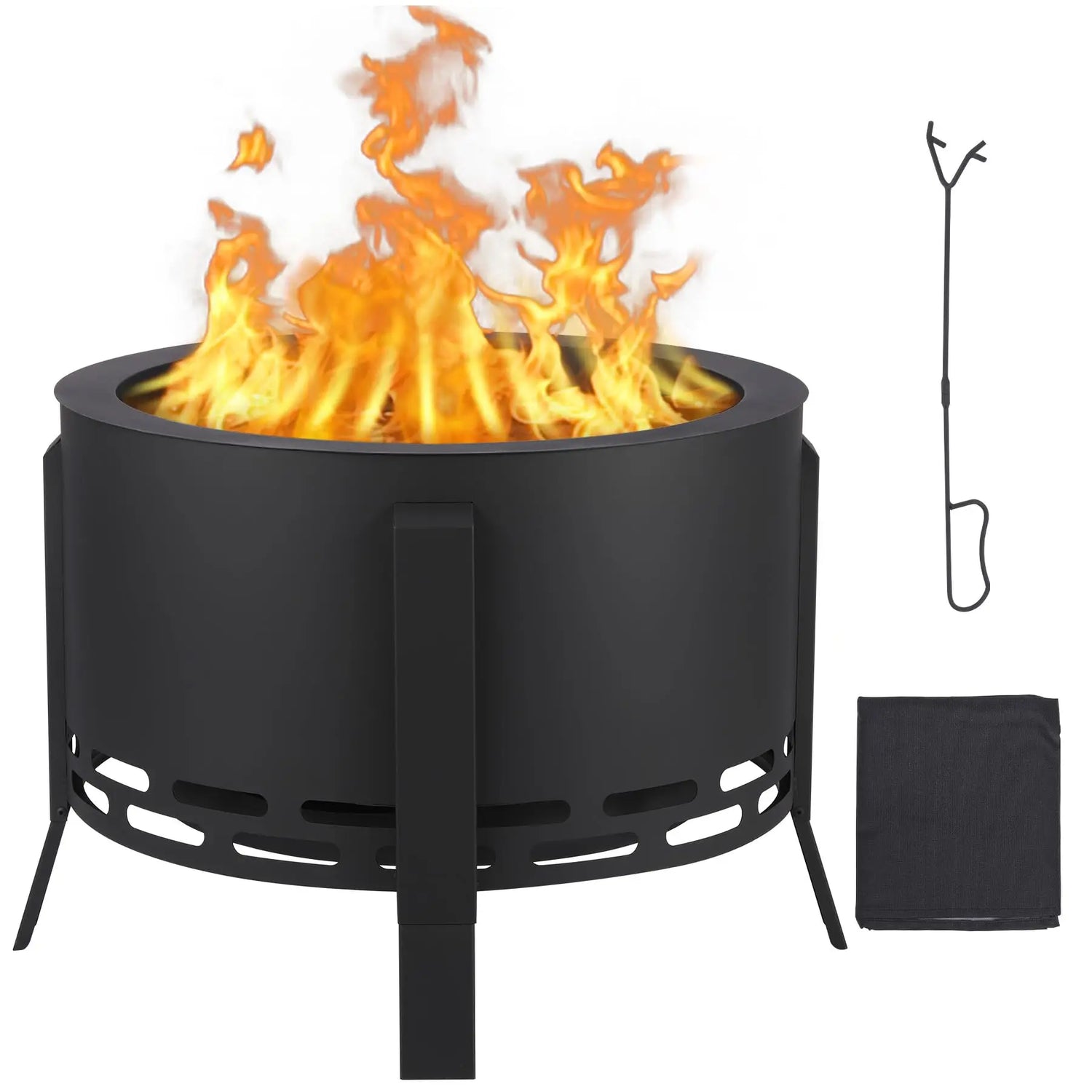 26-Inch Portable Smokeless Fire Pit with Fire Poker