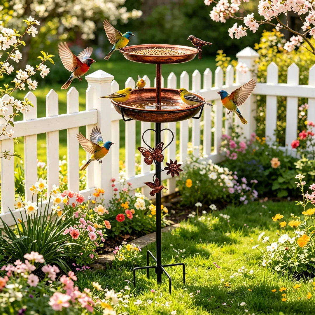 Double-Layer Bird Bath and Feeder