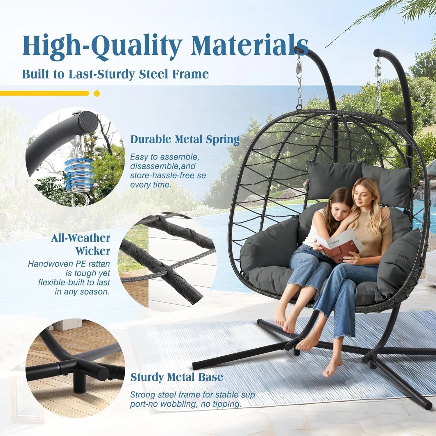 Foldable Double Egg Chair with Stand