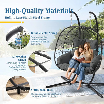 Foldable Double Egg Chair with Stand