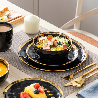 Black with Gold Trim Porcelain Dinnerware Set