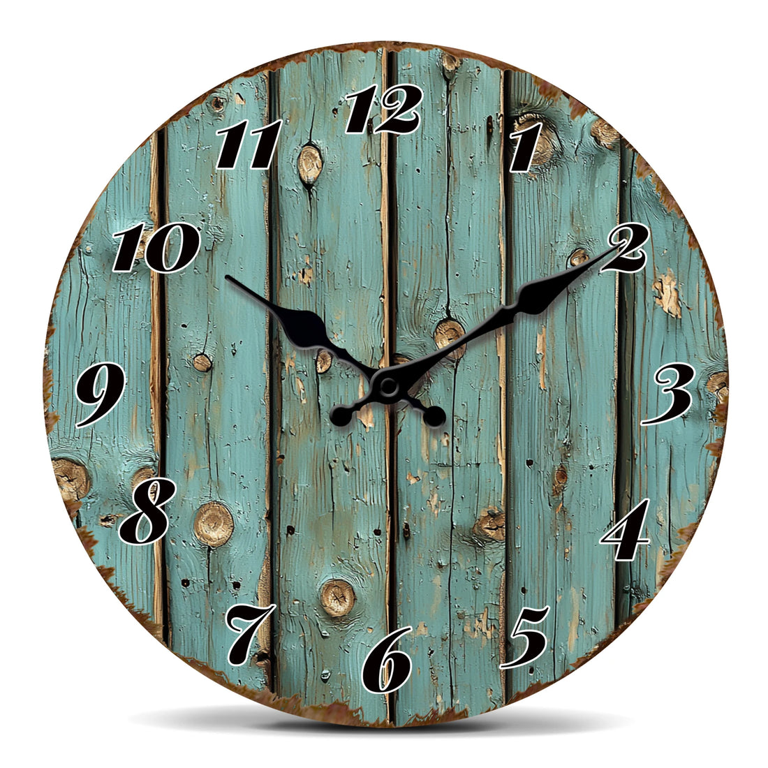 Coastal Style Shabby Chic Turquoise Wood Plank Wall Clock
