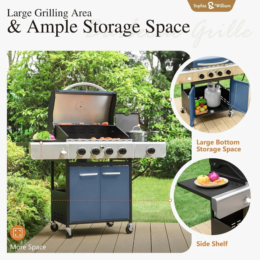 4-Burner Propane Gas Grill with Side Burner