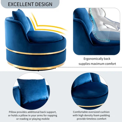 360 Degree Modern Blue Velvet Swivel Accent Chair